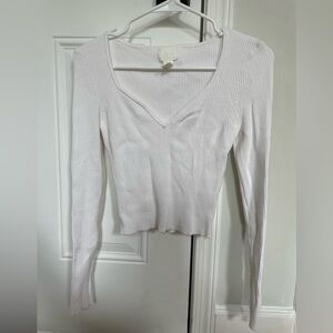 H&M ribbed white sweet heart neckline top